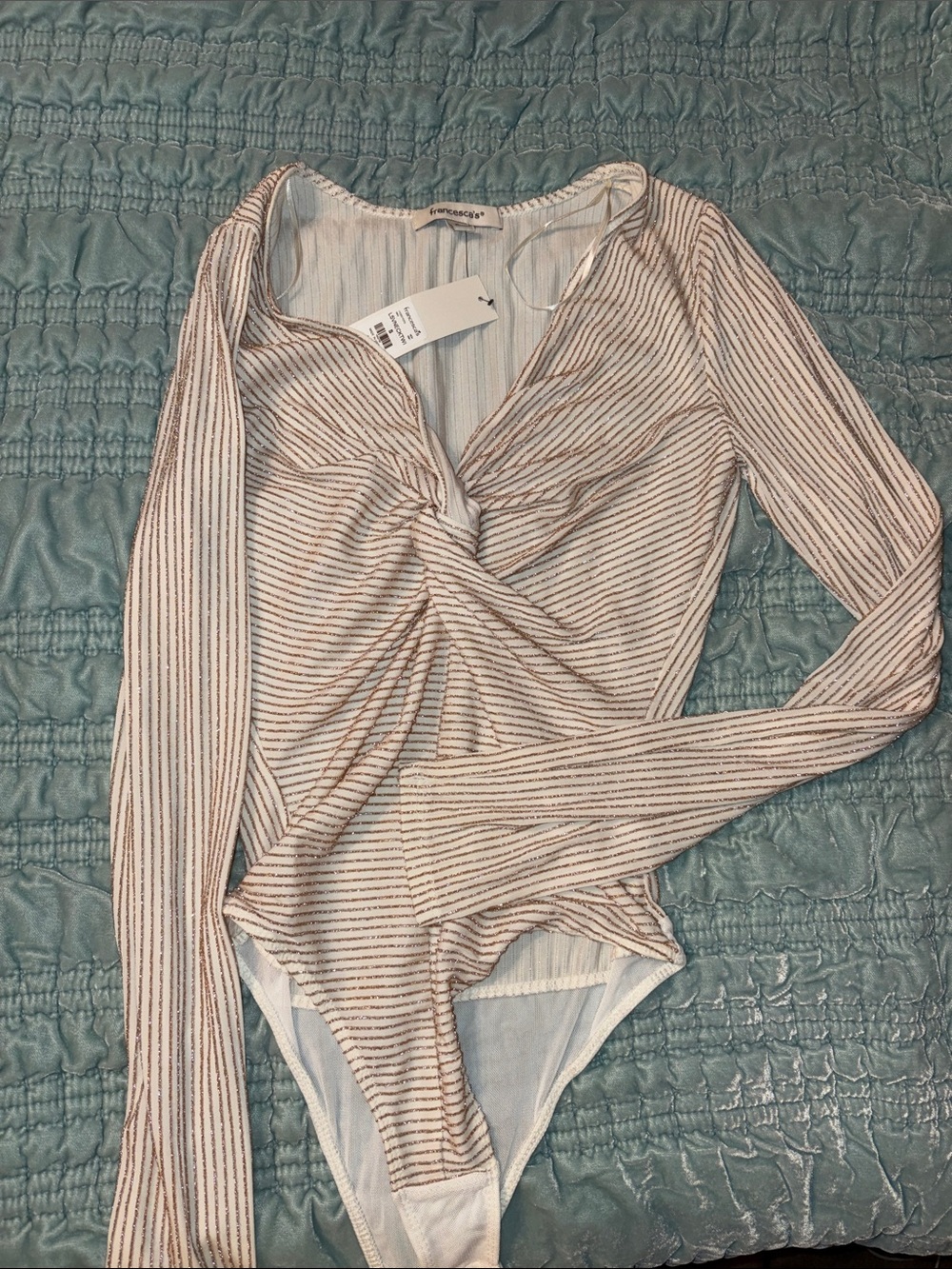 Francesca's Collections Sheer Twist-Front Long Sleeve  Bodysuit